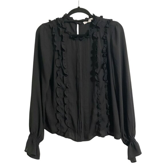 WREN & WILLA Long Sleeve Black Button Down Back Sheer Top size Medium - Picture 1 of 11